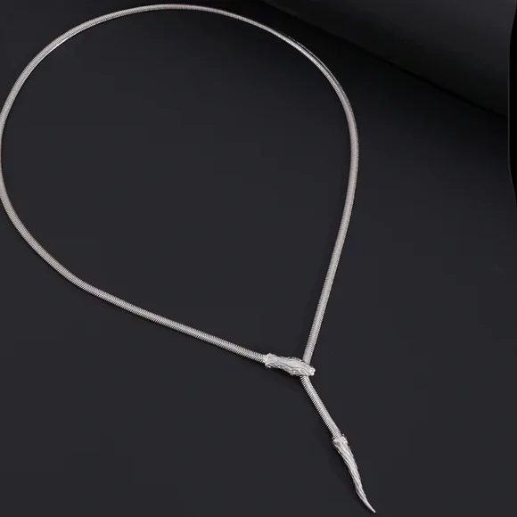 Silver Snake Lariat Necklace – Adjustable Y-Necklace Statement Chain - Picture 6 of 13